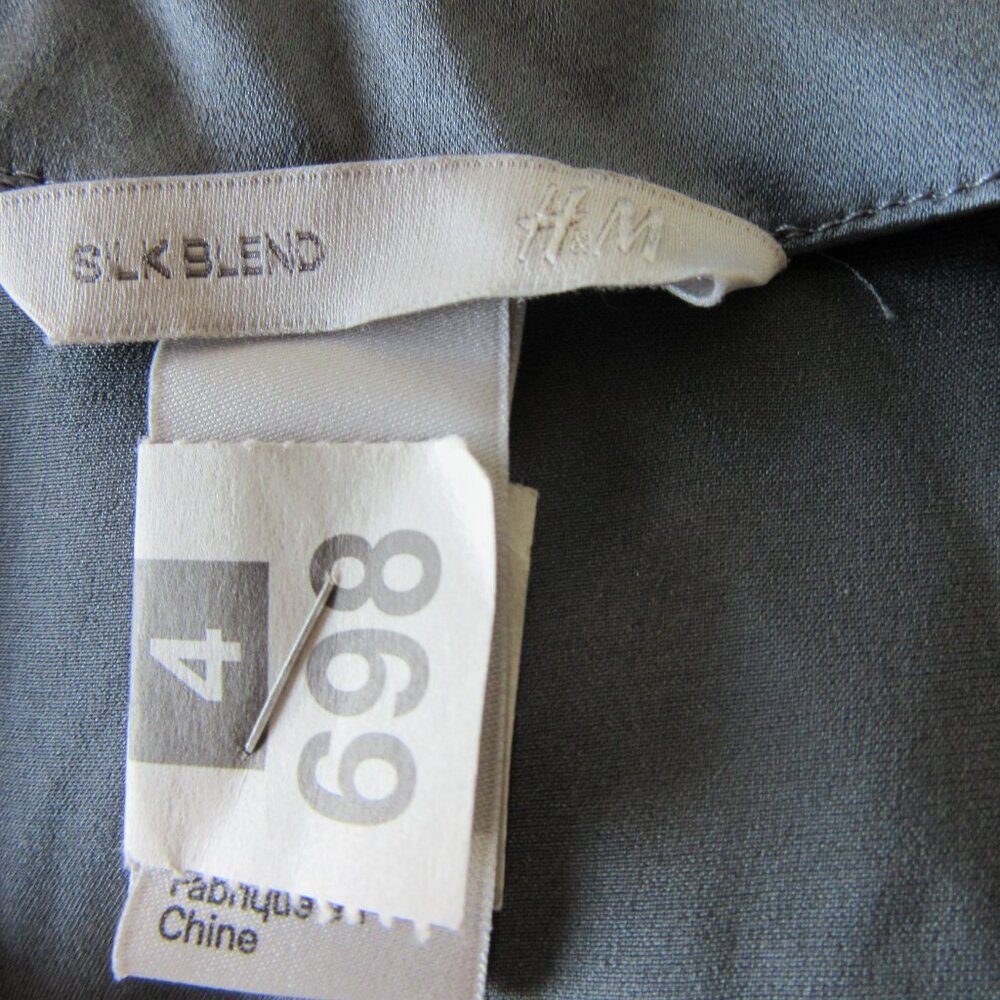 H&M Slate Blue Short Sleeve Silk Midi Dress - Picture 3 of 3